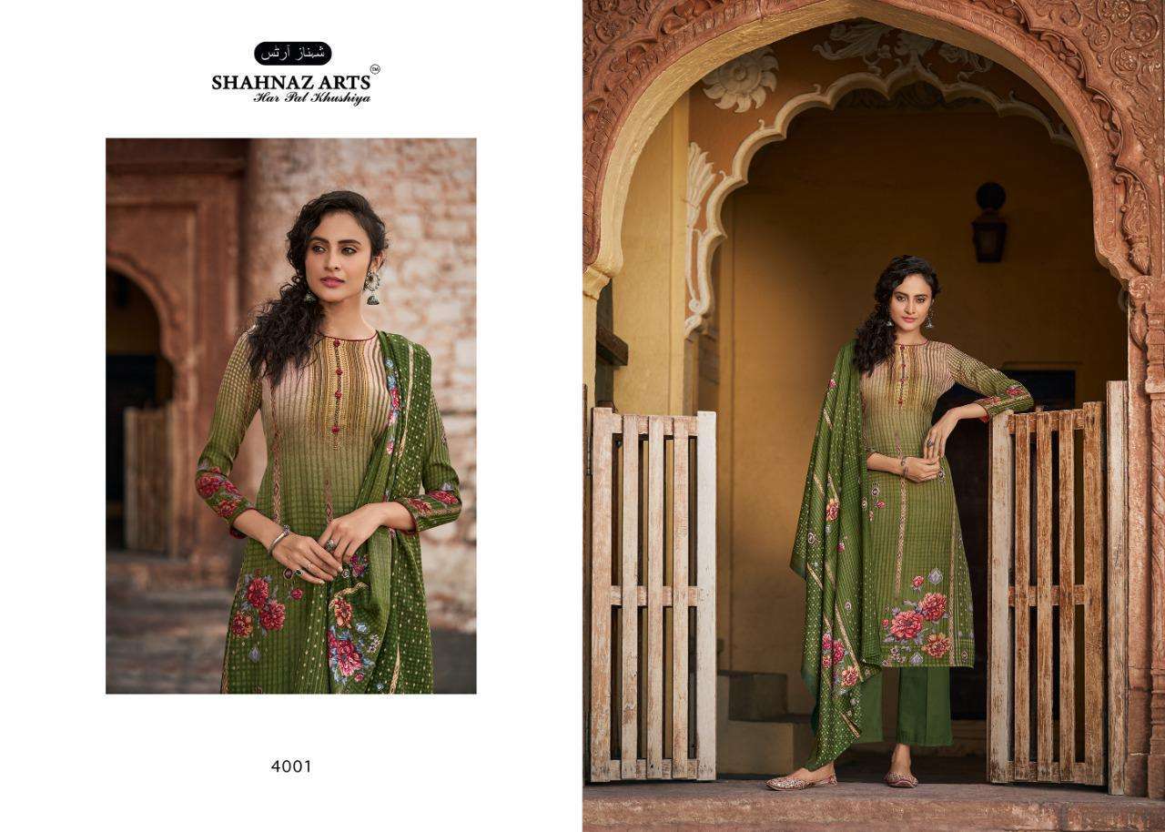 GULSHAN VOL-5 BY SHAHNAZ ARTS 4001 TO 4008 SERIES BEAUTIFUL STYLISH FANCY COLORFUL CASUAL WEAR & ETHNIC WEAR HEAVY PASHMINA PRINT WITH WORK DRESSES AT WHOLESALE PRICE