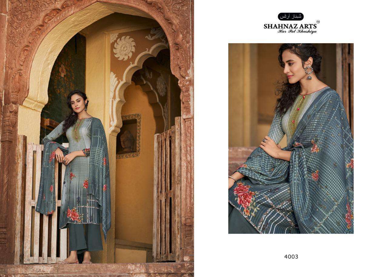 GULSHAN VOL-5 BY SHAHNAZ ARTS 4001 TO 4008 SERIES BEAUTIFUL STYLISH FANCY COLORFUL CASUAL WEAR & ETHNIC WEAR HEAVY PASHMINA PRINT WITH WORK DRESSES AT WHOLESALE PRICE