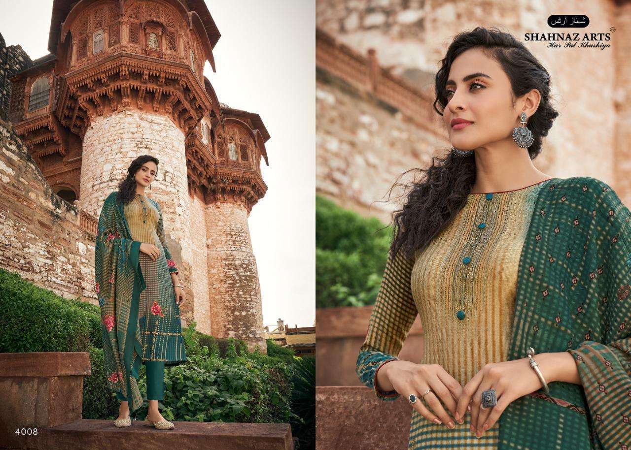 GULSHAN VOL-5 BY SHAHNAZ ARTS 4001 TO 4008 SERIES BEAUTIFUL STYLISH FANCY COLORFUL CASUAL WEAR & ETHNIC WEAR HEAVY PASHMINA PRINT WITH WORK DRESSES AT WHOLESALE PRICE