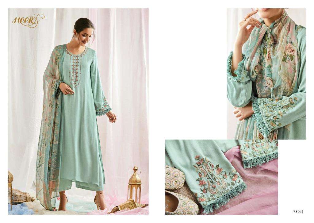 KASHNI BY HEER 7501 TO 7507 SERIES BEAUTIFUL STYLISH FANCY COLORFUL CASUAL WEAR & ETHNIC WEAR SPUN WOOL WITH EMBROIDERY DRESSES AT WHOLESALE PRICE