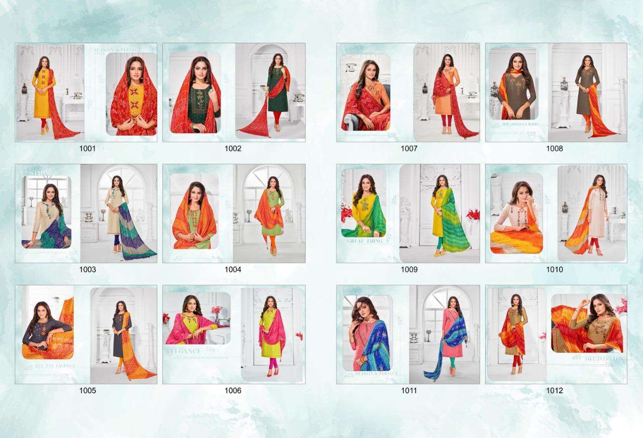 BHANDEJ CRUSH BY SHAGUN LIFESTYLE 1001 TO 1012 SERIES BEAUTIFUL STYLISH FANCY COLORFUL CASUAL WEAR & ETHNIC WEAR MODAL BUTTI WITH HANDWORK DRESSES AT WHOLESALE PRICE