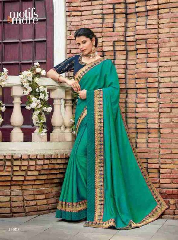 M AND M VOL-12 BY MOTIFS AND MORE 12001 TO 12016 SERIES INDIAN TRADITIONAL WEAR COLLECTION BEAUTIFUL STYLISH FANCY COLORFUL PARTY WEAR & OCCASIONAL WEAR SATIN GEORGETTE SAREES AT WHOLESALE PRICE