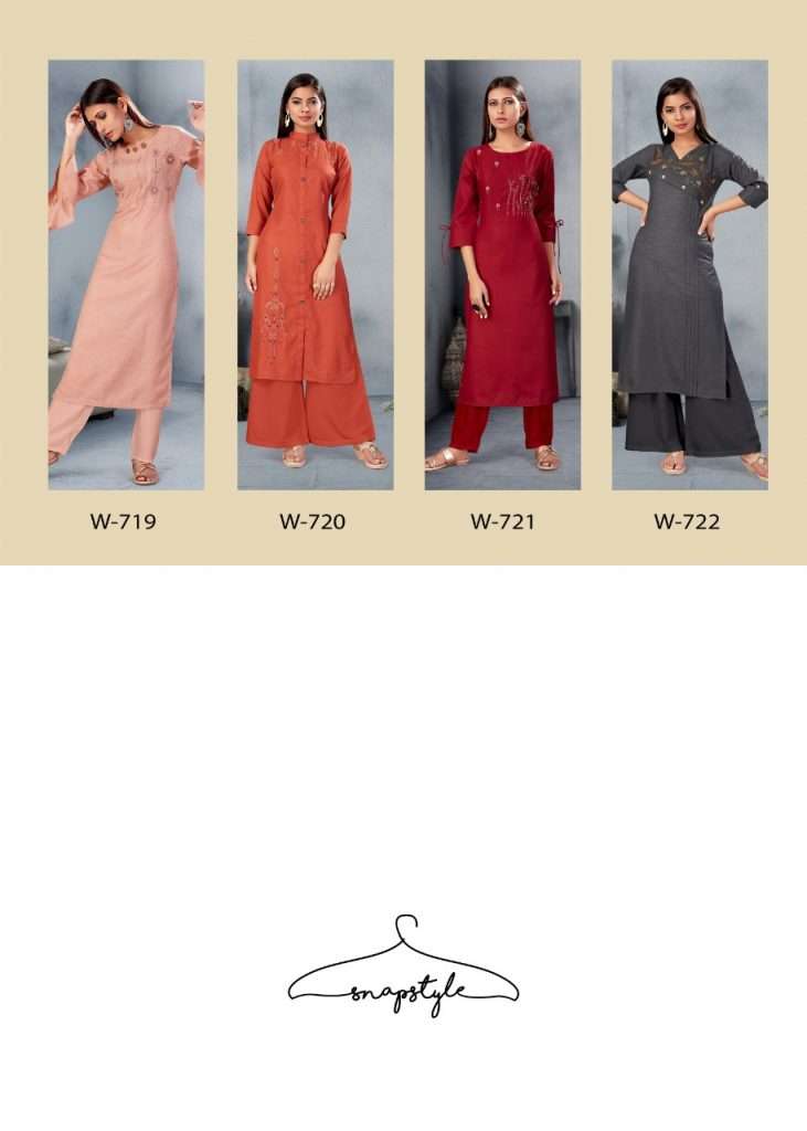 CLASSIC BY SNAPSTYLE 719 TO 722 SERIES BEAUTIFUL STYLISH FANCY COLORFUL CASUAL WEAR & ETHNIC WEAR COTTON SLUB EMBROIDERED KURTIS AT WHOLESALE PRICE