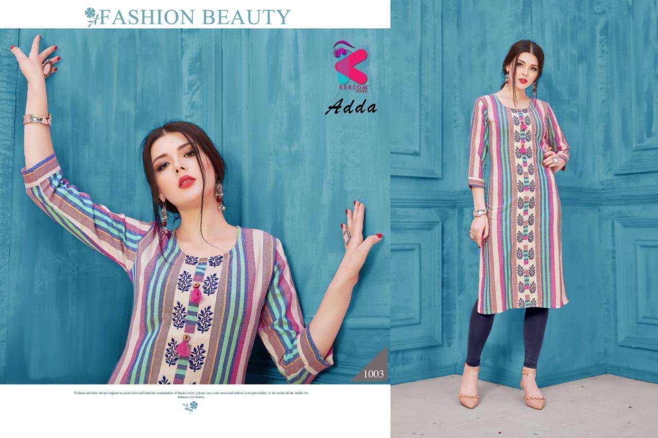 ADDA BY KERSOM 1001 TO 1006 SERIES STYLISH FANCY BEAUTIFUL COLORFUL CASUAL WEAR & ETHNIC WEAR HEAVY COTTON HAND WORKED KURTIS AT WHOLESALE PRICE
