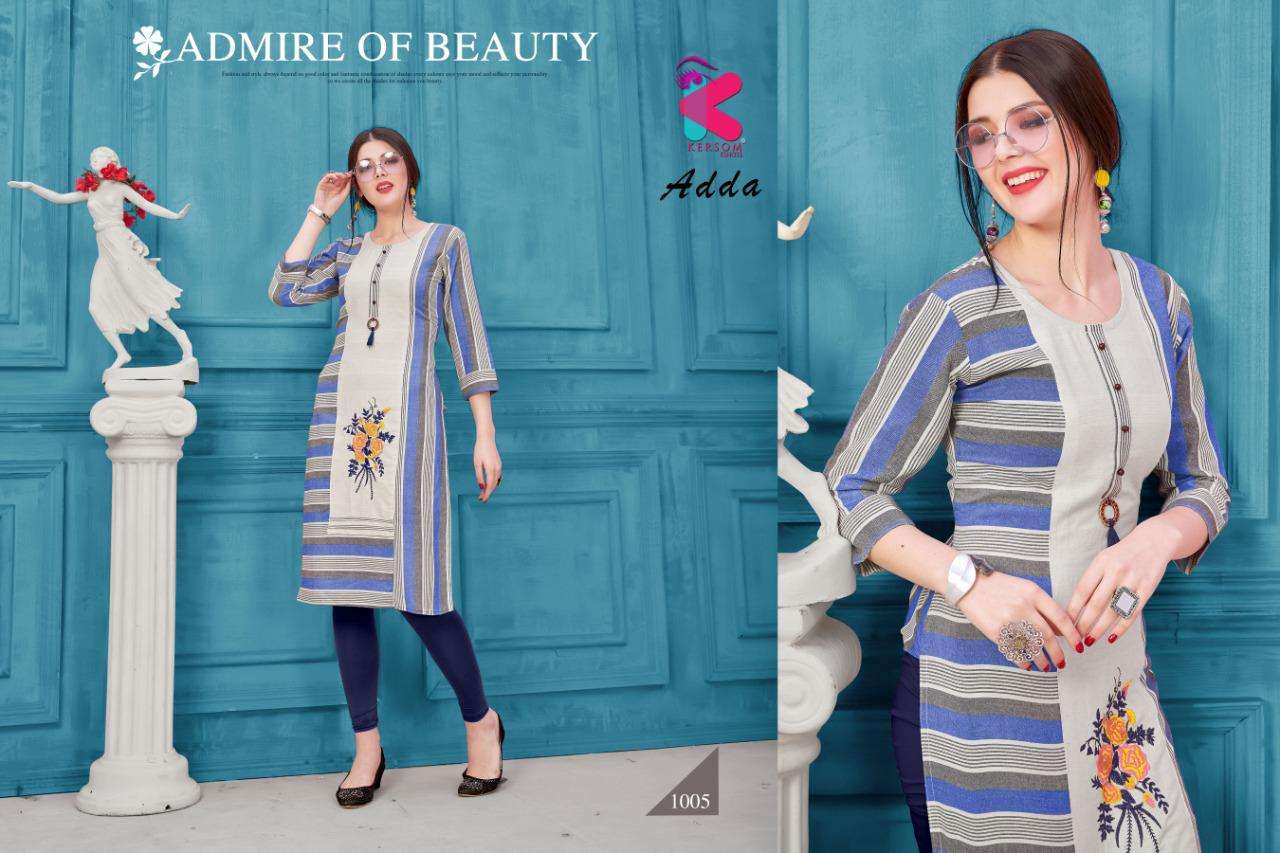 ADDA BY KERSOM 1001 TO 1006 SERIES STYLISH FANCY BEAUTIFUL COLORFUL CASUAL WEAR & ETHNIC WEAR HEAVY COTTON HAND WORKED KURTIS AT WHOLESALE PRICE