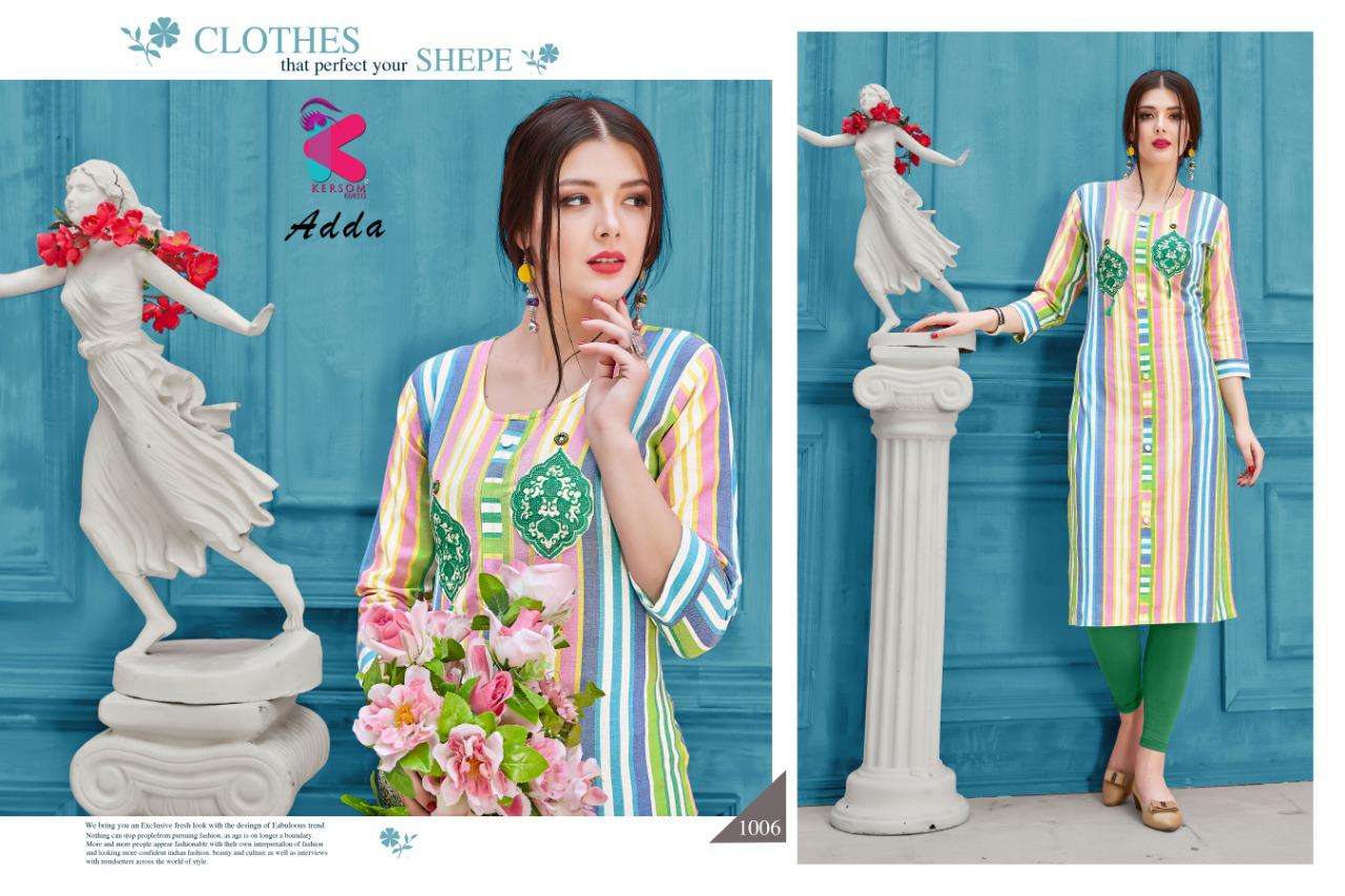 ADDA BY KERSOM 1001 TO 1006 SERIES STYLISH FANCY BEAUTIFUL COLORFUL CASUAL WEAR & ETHNIC WEAR HEAVY COTTON HAND WORKED KURTIS AT WHOLESALE PRICE