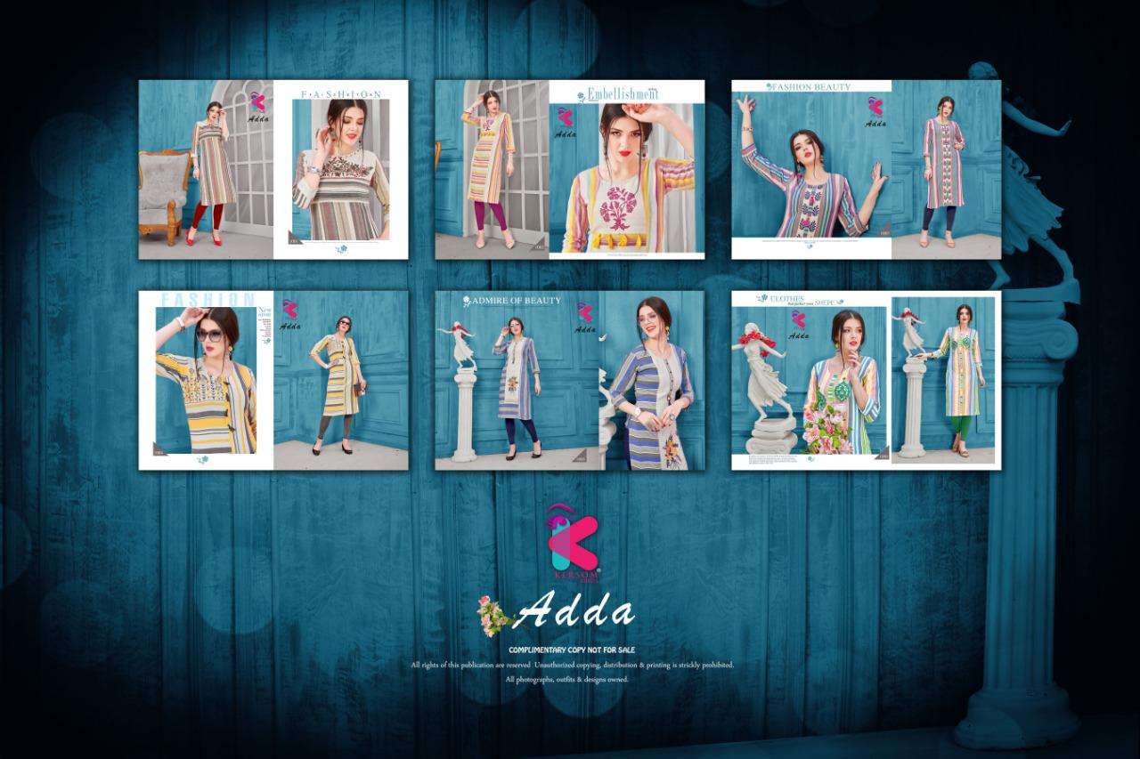ADDA BY KERSOM 1001 TO 1006 SERIES STYLISH FANCY BEAUTIFUL COLORFUL CASUAL WEAR & ETHNIC WEAR HEAVY COTTON HAND WORKED KURTIS AT WHOLESALE PRICE