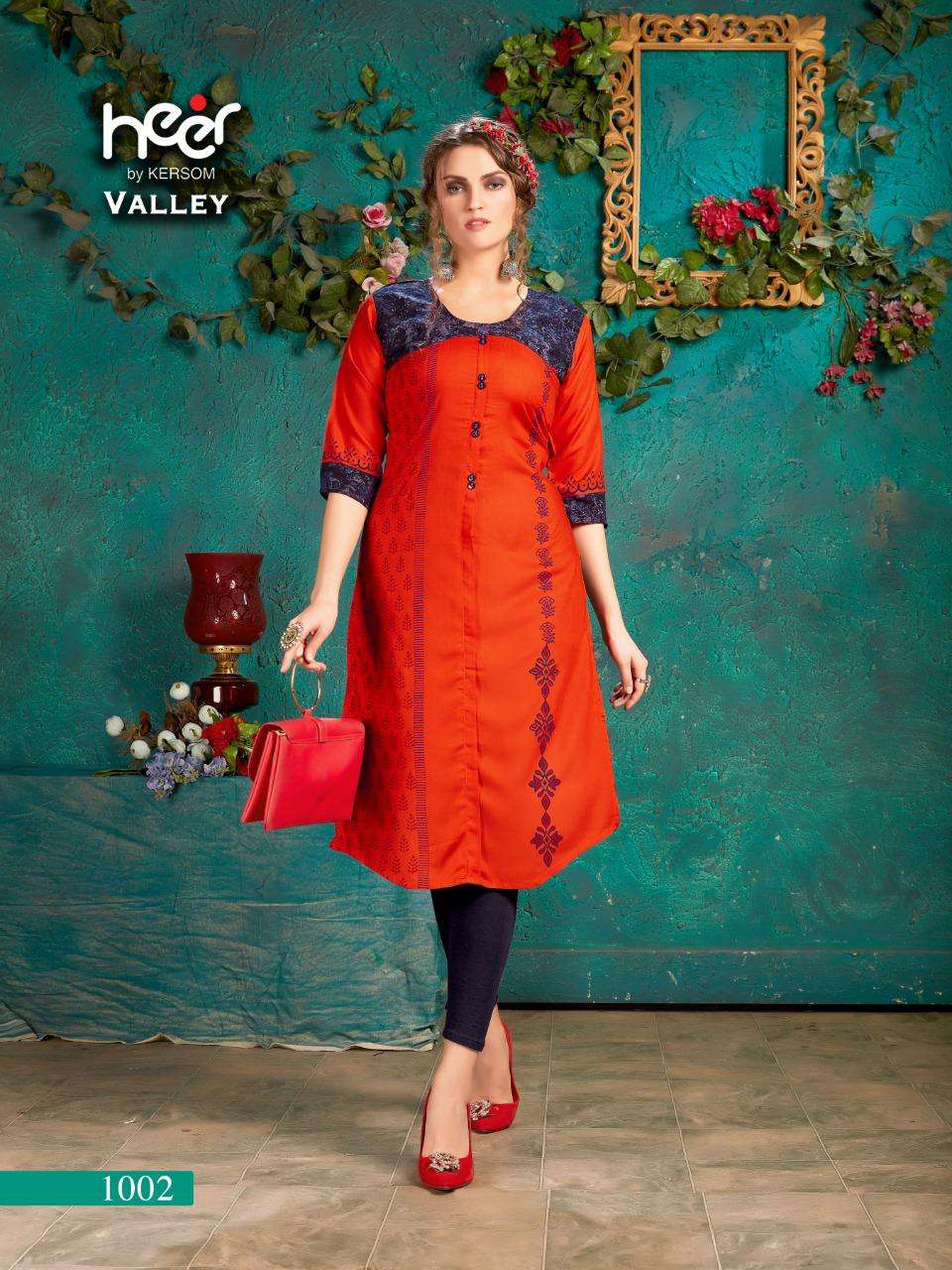 VALLEY BY HEER 1001 TO 1008 SERIES STYLISH FANCY BEAUTIFUL COLORFUL CASUAL WEAR & ETHNIC WEAR HEAVY RAYON BLOCK PRINT KURTIS AT WHOLESALE PRICE