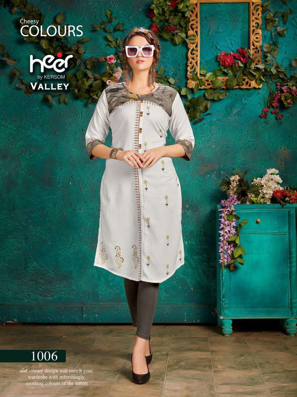 VALLEY BY HEER 1001 TO 1008 SERIES STYLISH FANCY BEAUTIFUL COLORFUL CASUAL WEAR & ETHNIC WEAR HEAVY RAYON BLOCK PRINT KURTIS AT WHOLESALE PRICE