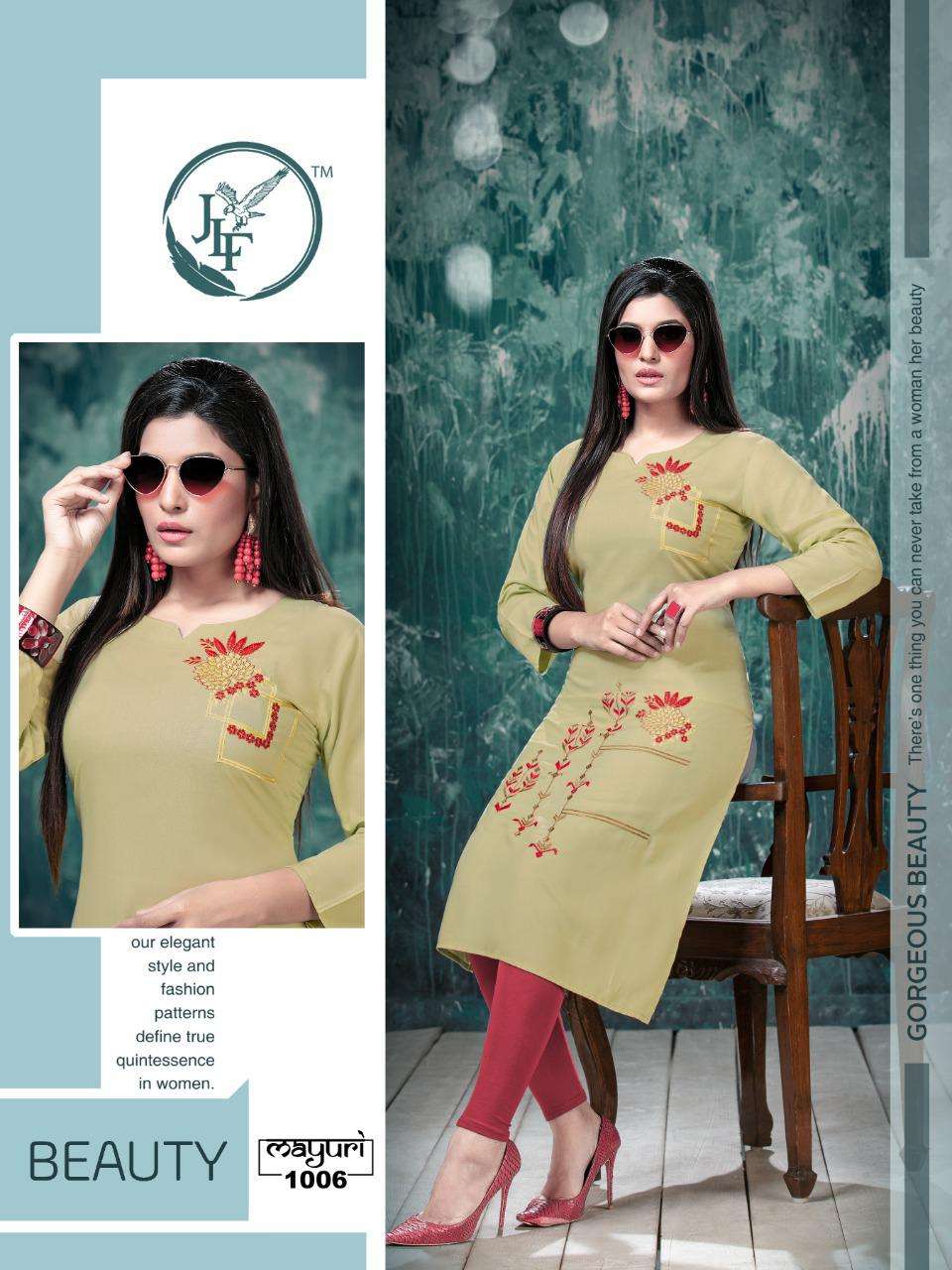 MAYURI BY JLF 1001 TO 1008 SERIES STYLISH FANCY BEAUTIFUL COLORFUL CASUAL WEAR & ETHNIC WEAR HEAVY RAYON EMBROIDERED KURTIS AT WHOLESALE PRICE