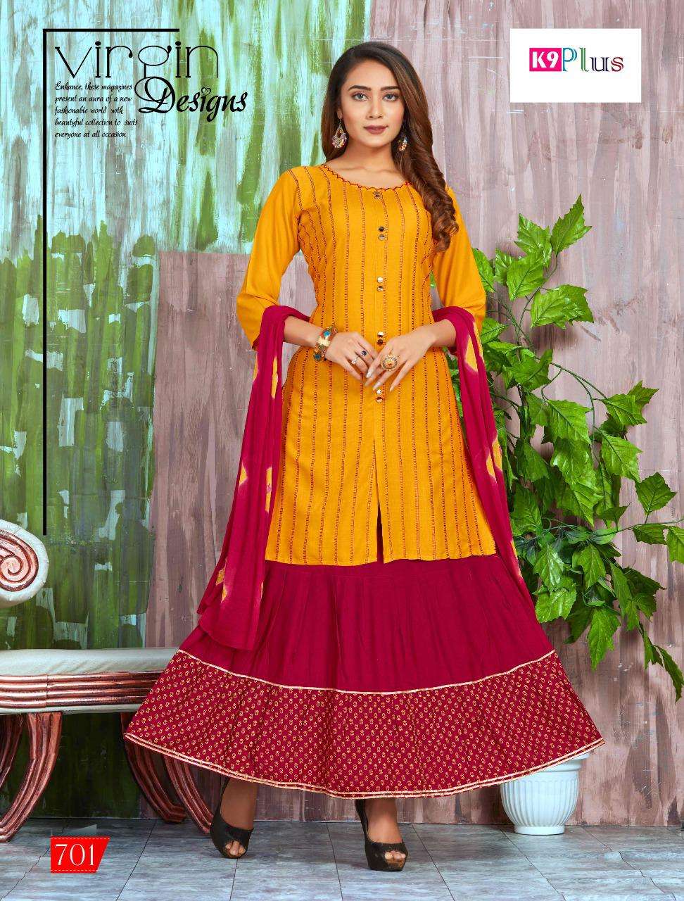 PLATINUM BY K9 PLUS 701 TO 708 SERIES BEAUTIFUL STYLISH FANCY COLORFUL CASUAL WEAR & ETHNIC WEAR RAYON EMBROIDERED DRESSES AT WHOLESALE PRICE