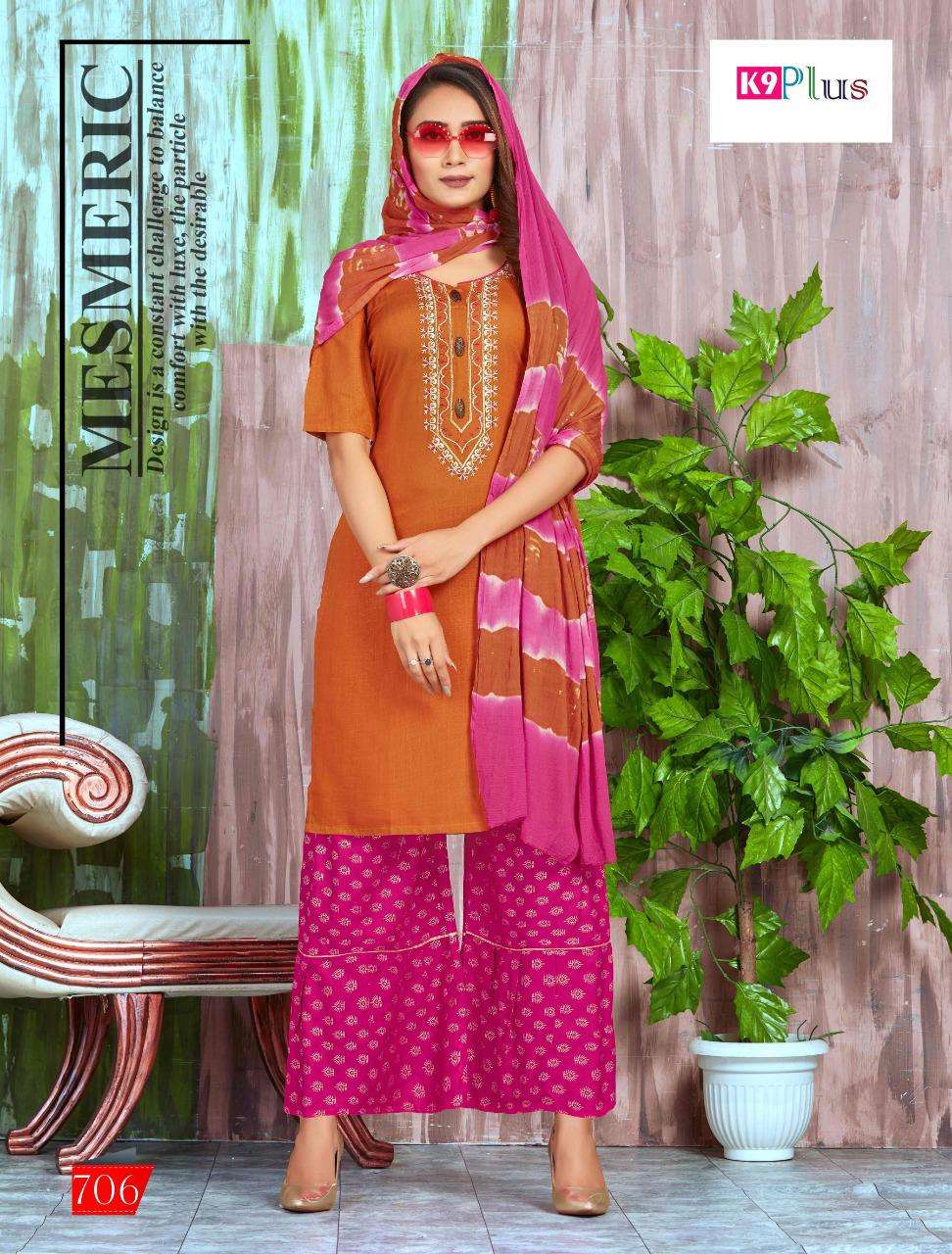 PLATINUM BY K9 PLUS 701 TO 708 SERIES BEAUTIFUL STYLISH FANCY COLORFUL CASUAL WEAR & ETHNIC WEAR RAYON EMBROIDERED DRESSES AT WHOLESALE PRICE