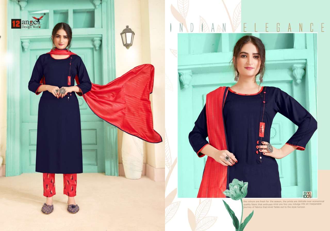 ISHITA VOL-2 BY 12 ANGEL 1001 TO 1006 SERIES BEAUTIFUL SUITS STYLISH FANCY COLORFUL PARTY WEAR & OCCASIONAL WEAR RAYON SLUB PRINTED DRESSES AT WHOLESALE PRICE