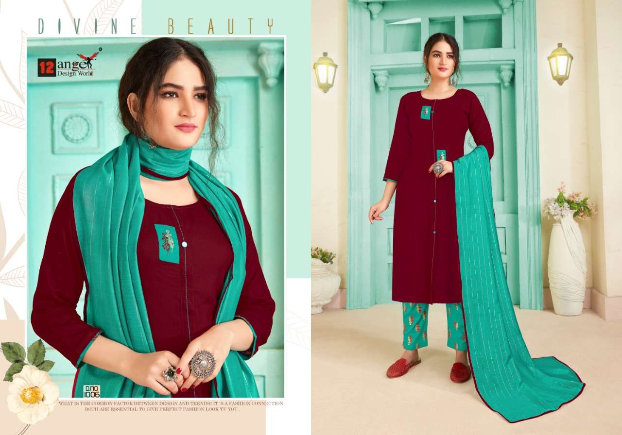 ISHITA VOL-2 BY 12 ANGEL 1001 TO 1006 SERIES BEAUTIFUL SUITS STYLISH FANCY COLORFUL PARTY WEAR & OCCASIONAL WEAR RAYON SLUB PRINTED DRESSES AT WHOLESALE PRICE