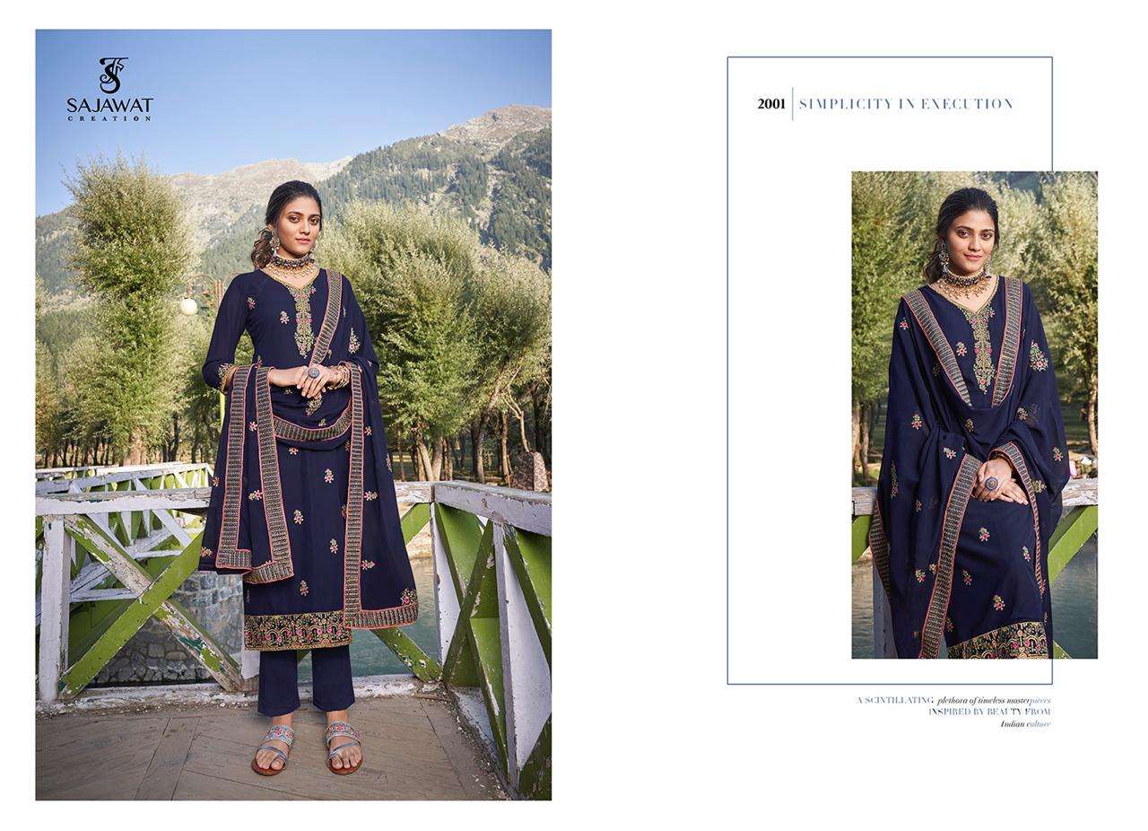 MAHIRA VOL-2 BY SAJAWAT CREATION 2001 TO 2005 SERIES DESIGNER FESTIVE SUITS COLLECTION BEAUTIFUL STYLISH FANCY COLORFUL PARTY WEAR & OCCASIONAL WEAR HEAVY FAUX GEORGETTE DRESSES AT WHOLESALE PRICE