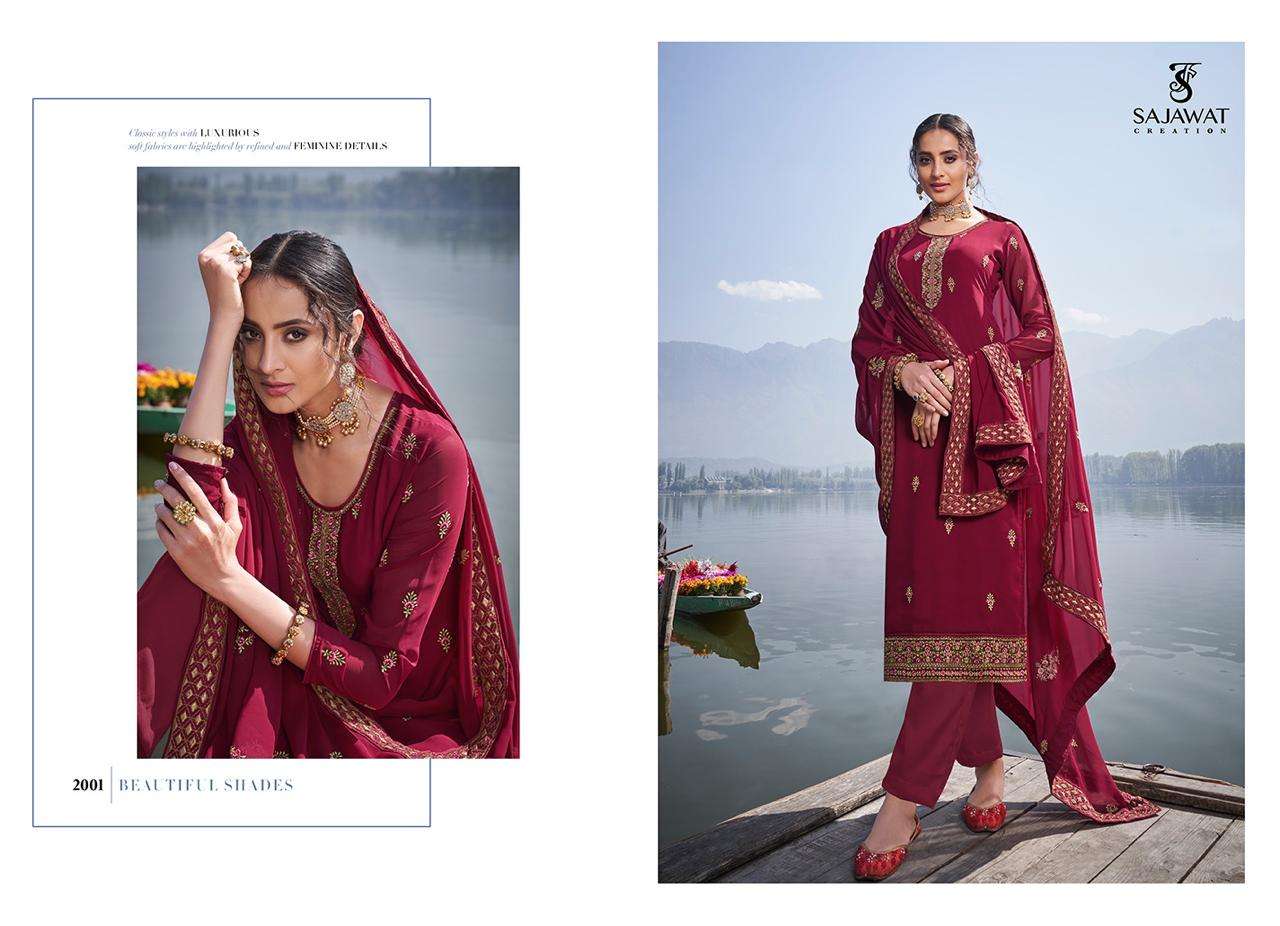 MAHIRA VOL-2 BY SAJAWAT CREATION 2001 TO 2005 SERIES DESIGNER FESTIVE SUITS COLLECTION BEAUTIFUL STYLISH FANCY COLORFUL PARTY WEAR & OCCASIONAL WEAR HEAVY FAUX GEORGETTE DRESSES AT WHOLESALE PRICE