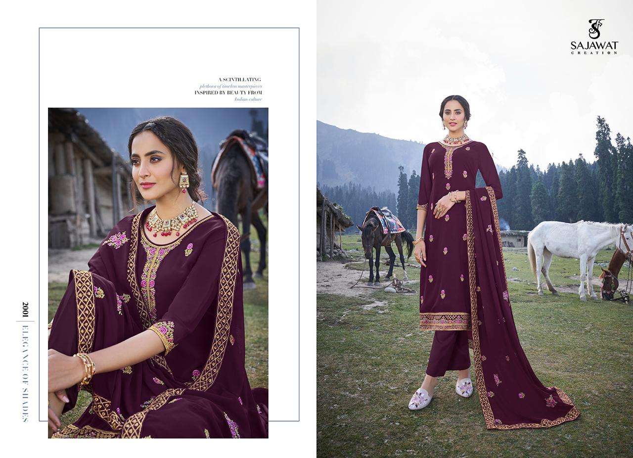 MAHIRA VOL-2 BY SAJAWAT CREATION 2001 TO 2005 SERIES DESIGNER FESTIVE SUITS COLLECTION BEAUTIFUL STYLISH FANCY COLORFUL PARTY WEAR & OCCASIONAL WEAR HEAVY FAUX GEORGETTE DRESSES AT WHOLESALE PRICE