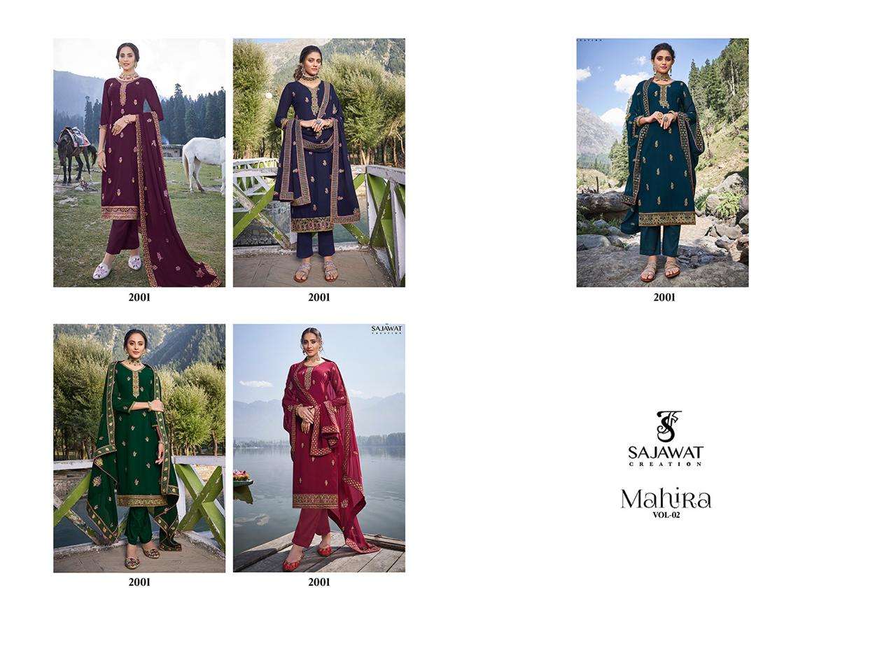 MAHIRA VOL-2 BY SAJAWAT CREATION 2001 TO 2005 SERIES DESIGNER FESTIVE SUITS COLLECTION BEAUTIFUL STYLISH FANCY COLORFUL PARTY WEAR & OCCASIONAL WEAR HEAVY FAUX GEORGETTE DRESSES AT WHOLESALE PRICE