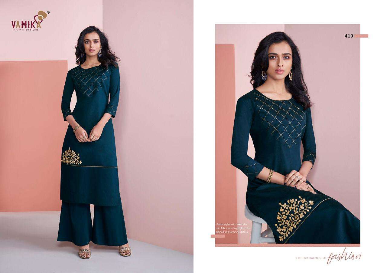 NAZZ VOL-2 BY VAMIKA 409 TO 416 SERIES BEAUTIFUL STYLISH FANCY COLORFUL CASUAL WEAR & ETHNIC WEAR & READY TO WEAR PURE VISCOSE SILK KURTIS AT WHOLESALE PRICE