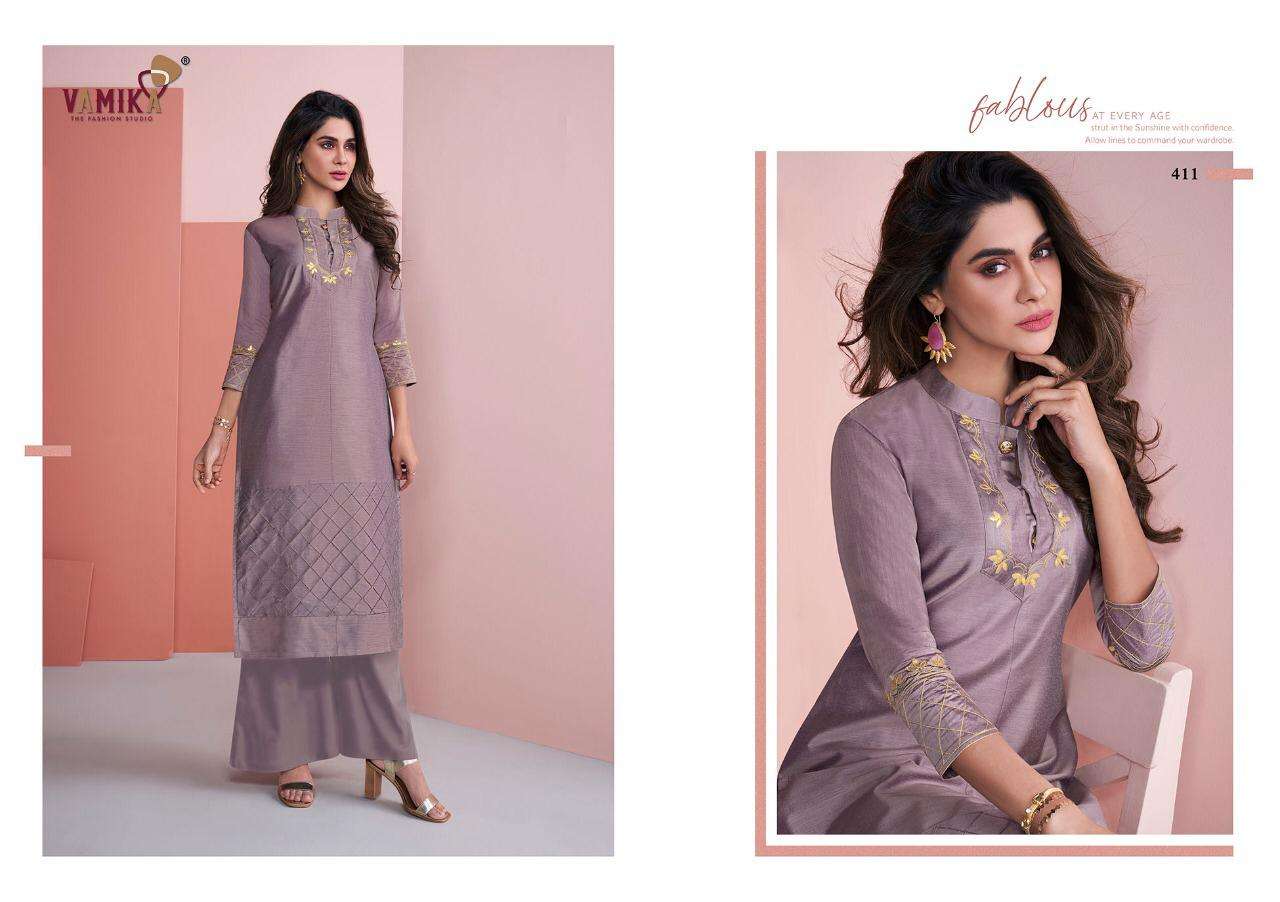 NAZZ VOL-2 BY VAMIKA 409 TO 416 SERIES BEAUTIFUL STYLISH FANCY COLORFUL CASUAL WEAR & ETHNIC WEAR & READY TO WEAR PURE VISCOSE SILK KURTIS AT WHOLESALE PRICE