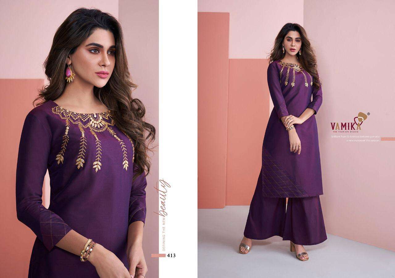 NAZZ VOL-2 BY VAMIKA 409 TO 416 SERIES BEAUTIFUL STYLISH FANCY COLORFUL CASUAL WEAR & ETHNIC WEAR & READY TO WEAR PURE VISCOSE SILK KURTIS AT WHOLESALE PRICE
