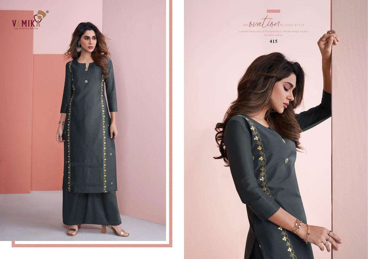 NAZZ VOL-2 BY VAMIKA 409 TO 416 SERIES BEAUTIFUL STYLISH FANCY COLORFUL CASUAL WEAR & ETHNIC WEAR & READY TO WEAR PURE VISCOSE SILK KURTIS AT WHOLESALE PRICE
