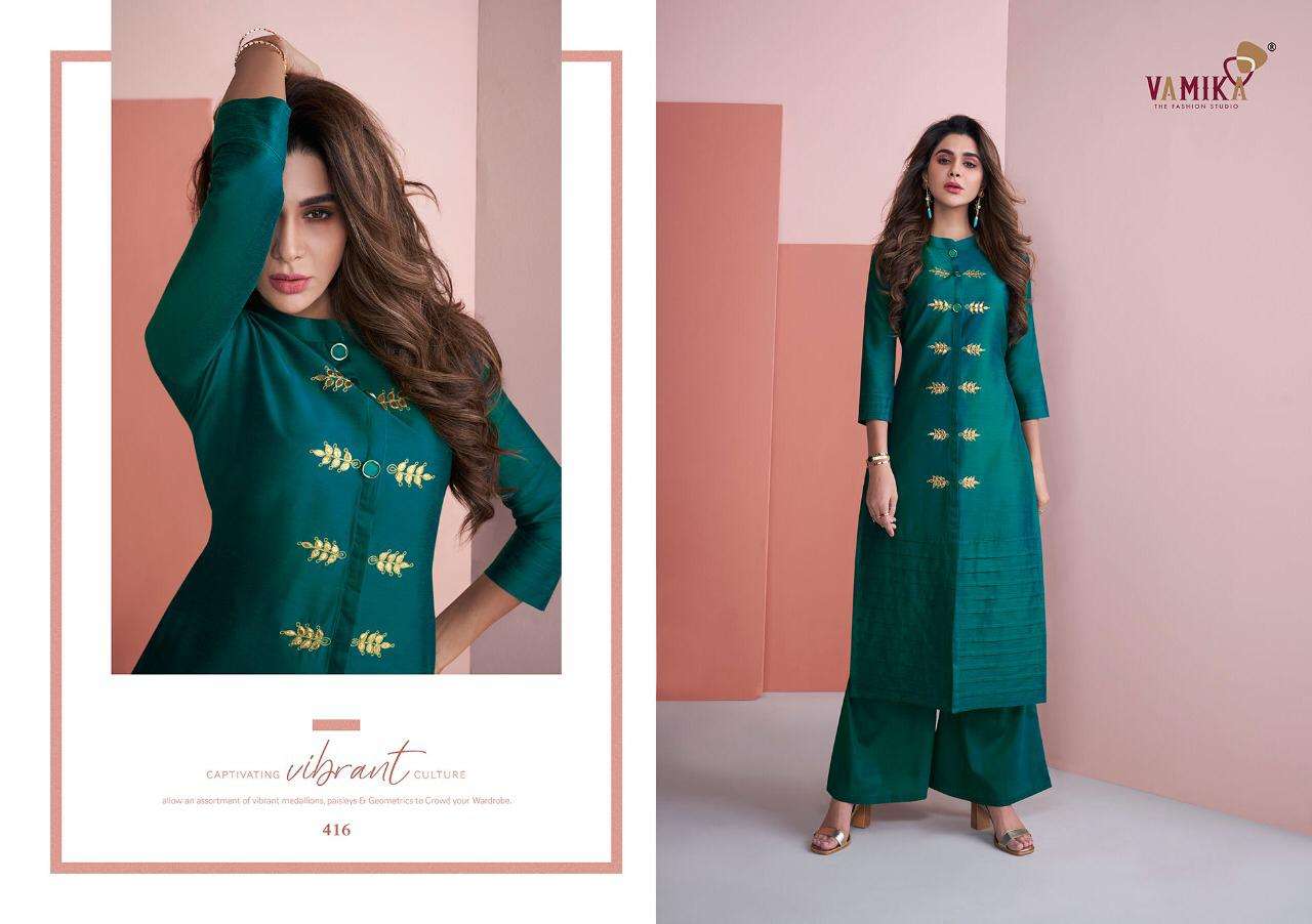 NAZZ VOL-2 BY VAMIKA 409 TO 416 SERIES BEAUTIFUL STYLISH FANCY COLORFUL CASUAL WEAR & ETHNIC WEAR & READY TO WEAR PURE VISCOSE SILK KURTIS AT WHOLESALE PRICE