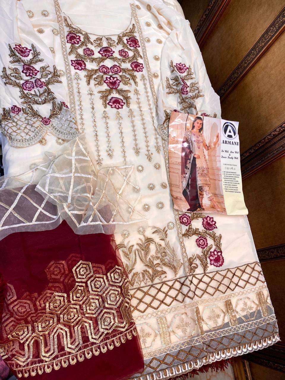 RIMISHA 02 BY ARMANI PAKISTANI SUITS BEAUTIFUL FANCY COLORFUL STYLISH PARTY WEAR & OCCASIONAL WEAR FAUX GEORGETTE WITH EMBROIDERY DRESSES AT WHOLESALE PRICE