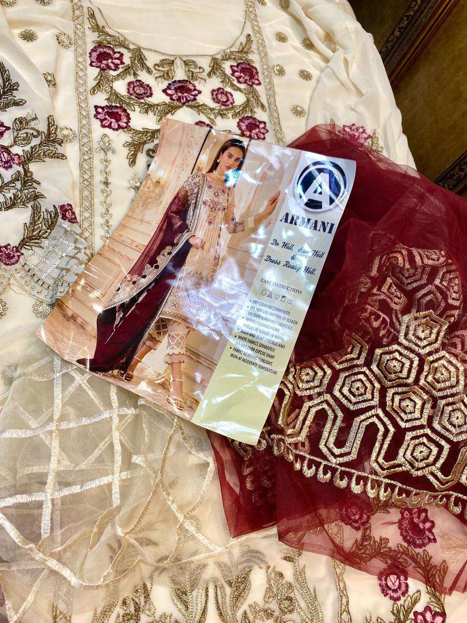 RIMISHA 02 BY ARMANI PAKISTANI SUITS BEAUTIFUL FANCY COLORFUL STYLISH PARTY WEAR & OCCASIONAL WEAR FAUX GEORGETTE WITH EMBROIDERY DRESSES AT WHOLESALE PRICE