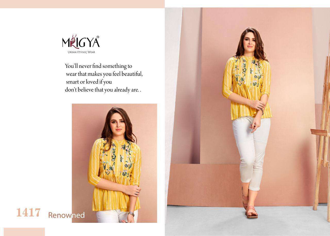 FLORA VOL-4 BY MRIGYA 1416 TO 1420 SERIES BEAUTIFUL COLORFUL STYLISH FANCY CASUAL WEAR & READY TO WEAR COTTON HANDLOOM WITH EMBROIDERY TOPS AT WHOLESALE PRICE