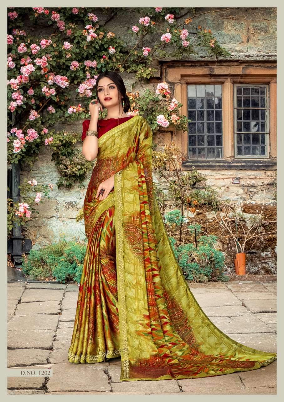 NISHKA VOL-2 BY PRIYA PARIDHI 1201 TO 1208 SERIES INDIAN TRADITIONAL WEAR COLLECTION BEAUTIFUL STYLISH FANCY COLORFUL PARTY WEAR & OCCASIONAL WEAR MOSS PRINTED SAREES AT WHOLESALE PRICE