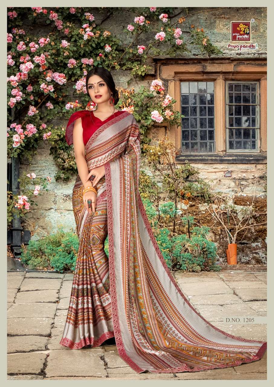 NISHKA VOL-2 BY PRIYA PARIDHI 1201 TO 1208 SERIES INDIAN TRADITIONAL WEAR COLLECTION BEAUTIFUL STYLISH FANCY COLORFUL PARTY WEAR & OCCASIONAL WEAR MOSS PRINTED SAREES AT WHOLESALE PRICE
