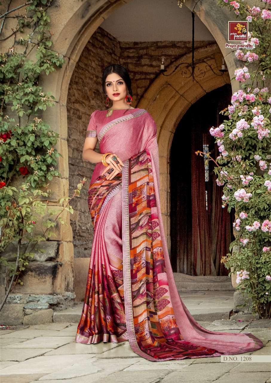 NISHKA VOL-2 BY PRIYA PARIDHI 1201 TO 1208 SERIES INDIAN TRADITIONAL WEAR COLLECTION BEAUTIFUL STYLISH FANCY COLORFUL PARTY WEAR & OCCASIONAL WEAR MOSS PRINTED SAREES AT WHOLESALE PRICE