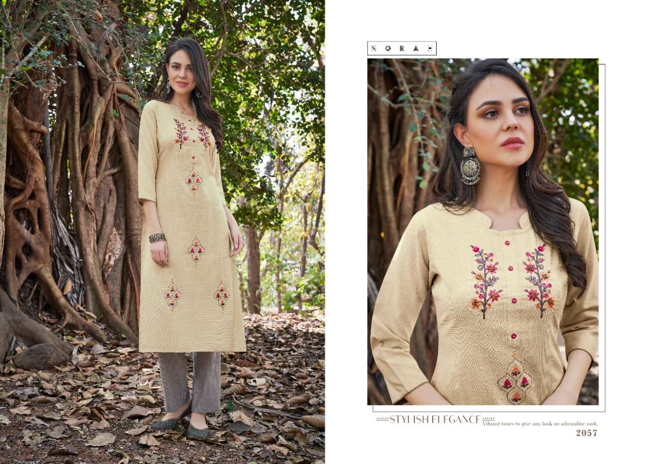 NIPON BY NORAH 2058 TO 2059 SERIES STYLISH FANCY BEAUTIFUL COLORFUL CASUAL WEAR & ETHNIC WEAR RAYON CHECKS EMBROIDERED KURTIS WITH BOTTOM AT WHOLESALE PRICE