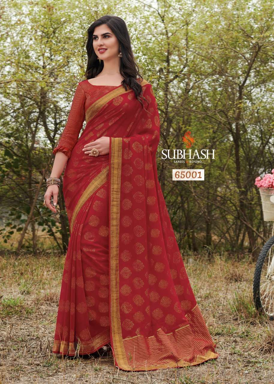 SRINGAR BY SUBHASH SAREES 65001 TO 65013 SERIES INDIAN TRADITIONAL WEAR COLLECTION BEAUTIFUL STYLISH FANCY COLORFUL PARTY WEAR & OCCASIONAL WEAR CHIFFON/GEORGETTE SAREES AT WHOLESALE PRICE