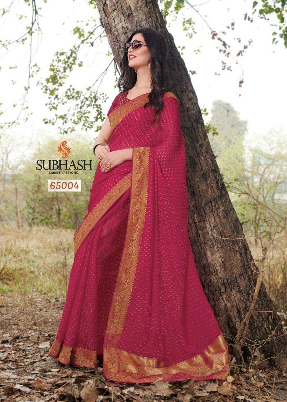 SRINGAR BY SUBHASH SAREES 65001 TO 65013 SERIES INDIAN TRADITIONAL WEAR COLLECTION BEAUTIFUL STYLISH FANCY COLORFUL PARTY WEAR & OCCASIONAL WEAR CHIFFON/GEORGETTE SAREES AT WHOLESALE PRICE