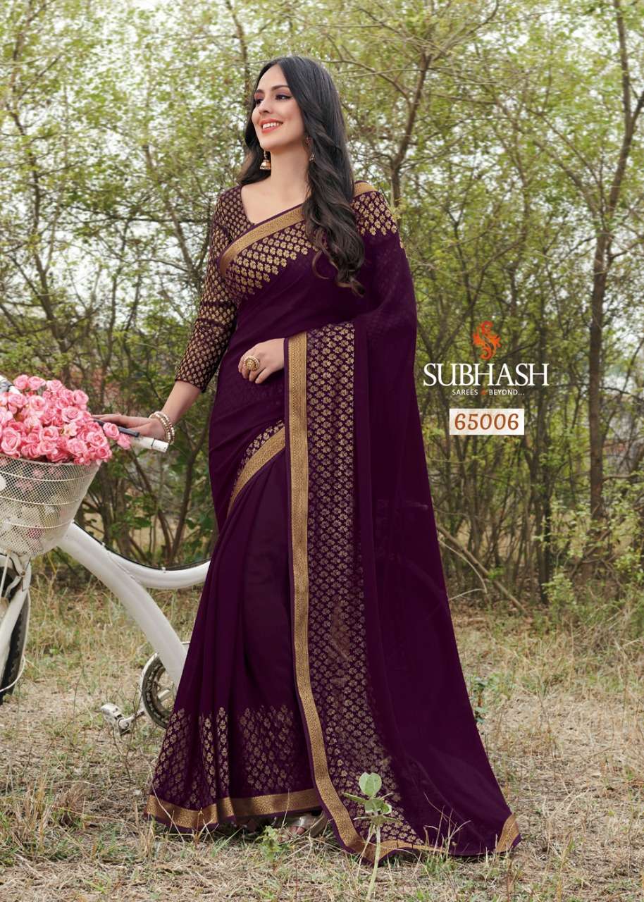 SRINGAR BY SUBHASH SAREES 65001 TO 65013 SERIES INDIAN TRADITIONAL WEAR COLLECTION BEAUTIFUL STYLISH FANCY COLORFUL PARTY WEAR & OCCASIONAL WEAR CHIFFON/GEORGETTE SAREES AT WHOLESALE PRICE