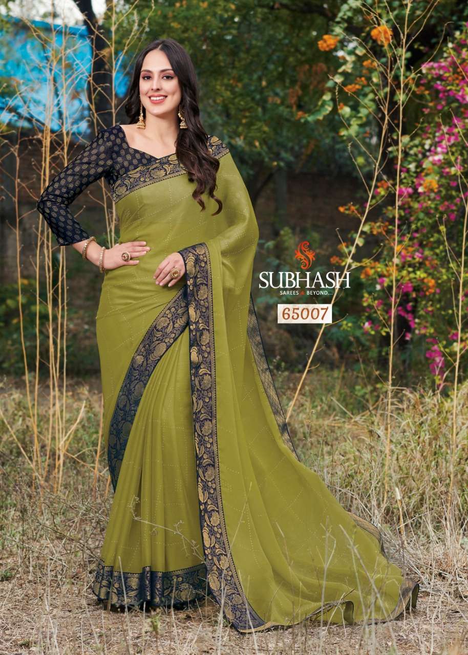 SRINGAR BY SUBHASH SAREES 65001 TO 65013 SERIES INDIAN TRADITIONAL WEAR COLLECTION BEAUTIFUL STYLISH FANCY COLORFUL PARTY WEAR & OCCASIONAL WEAR CHIFFON/GEORGETTE SAREES AT WHOLESALE PRICE