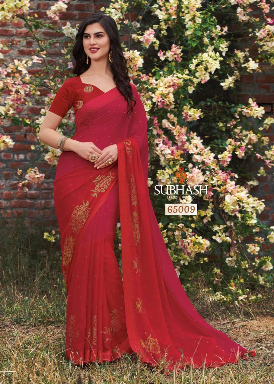 SRINGAR BY SUBHASH SAREES 65001 TO 65013 SERIES INDIAN TRADITIONAL WEAR COLLECTION BEAUTIFUL STYLISH FANCY COLORFUL PARTY WEAR & OCCASIONAL WEAR CHIFFON/GEORGETTE SAREES AT WHOLESALE PRICE