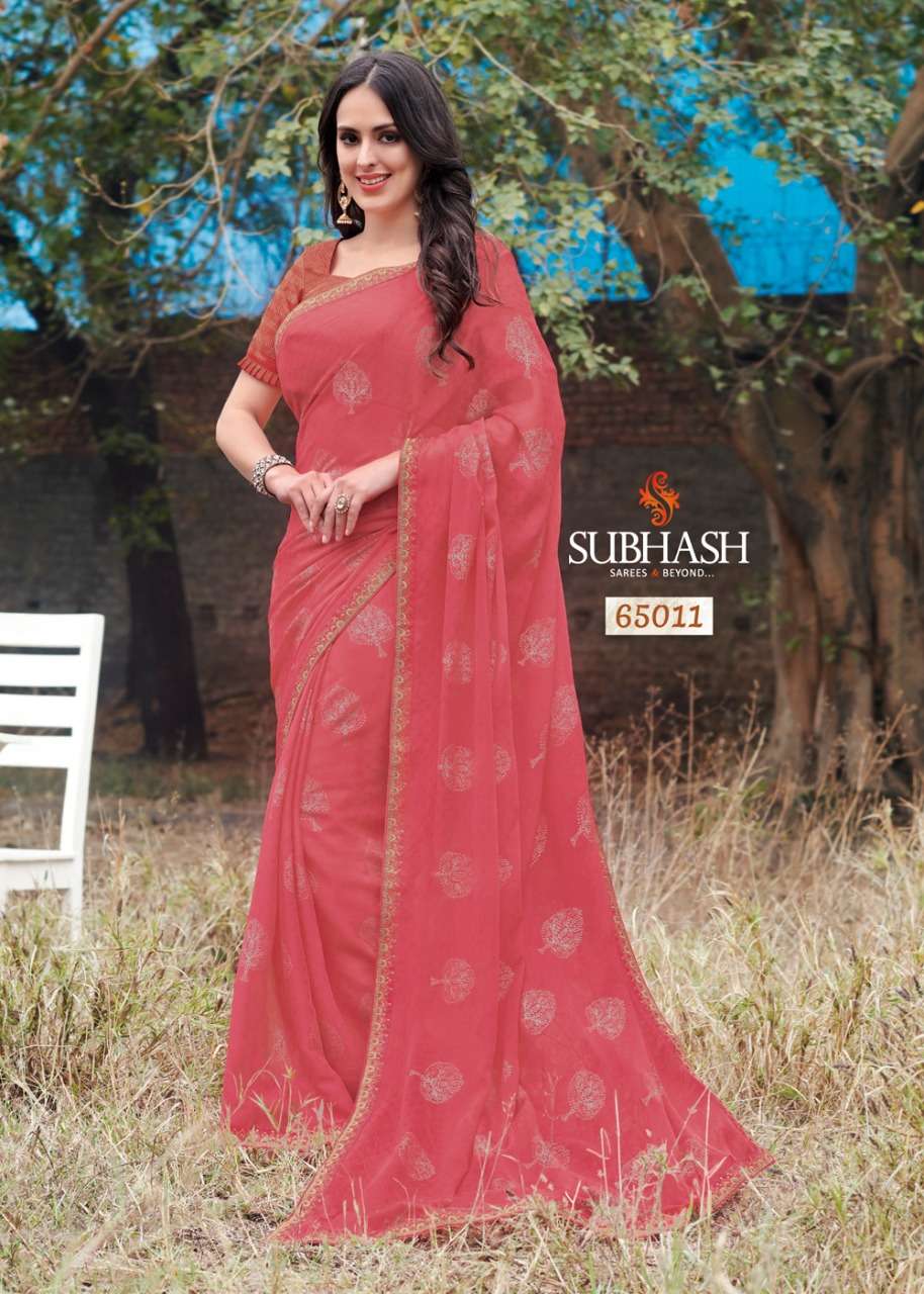 SRINGAR BY SUBHASH SAREES 65001 TO 65013 SERIES INDIAN TRADITIONAL WEAR COLLECTION BEAUTIFUL STYLISH FANCY COLORFUL PARTY WEAR & OCCASIONAL WEAR CHIFFON/GEORGETTE SAREES AT WHOLESALE PRICE