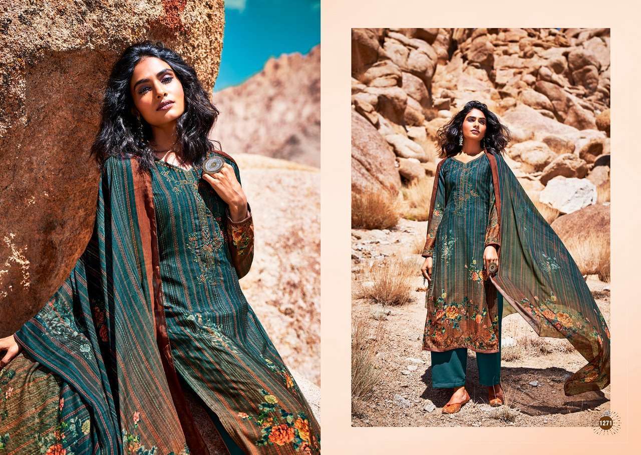 INARA BY LAXMIMAYA SILK MILL 1266 TO 1273 SERIES BEAUTIFUL STYLISH SHARARA SUITS FANCY COLORFUL CASUAL WEAR & ETHNIC WEAR & READY TO WEAR PURE PASHMINA TWILL DIGITAL PRINTED DRESSES AT WHOLESALE PRICE