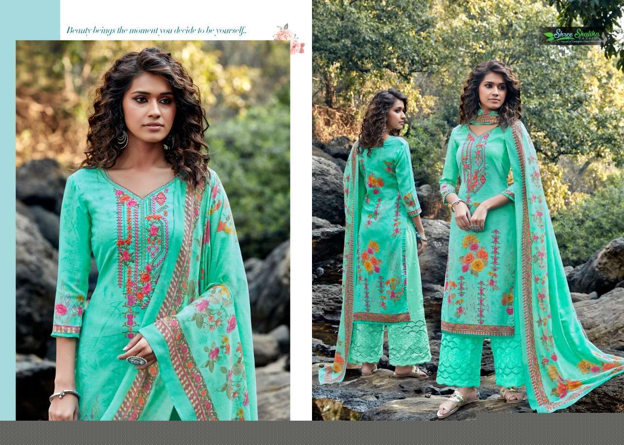 ALMAAS BY SHREE SHALIKA 2301 TO 2308 SERIES BEAUTIFUL STYLISH SHARARA SUITS FANCY COLORFUL CASUAL WEAR & ETHNIC WEAR & READY TO WEAR JAM SATIN WITH EMBROIDERY DRESSES AT WHOLESALE PRICE