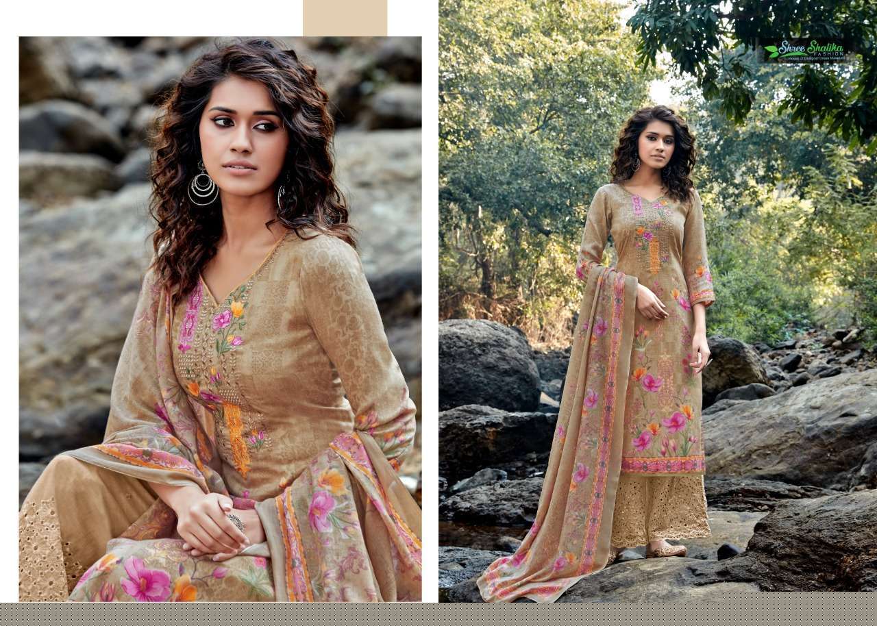 ALMAAS BY SHREE SHALIKA 2301 TO 2308 SERIES BEAUTIFUL STYLISH SHARARA SUITS FANCY COLORFUL CASUAL WEAR & ETHNIC WEAR & READY TO WEAR JAM SATIN WITH EMBROIDERY DRESSES AT WHOLESALE PRICE