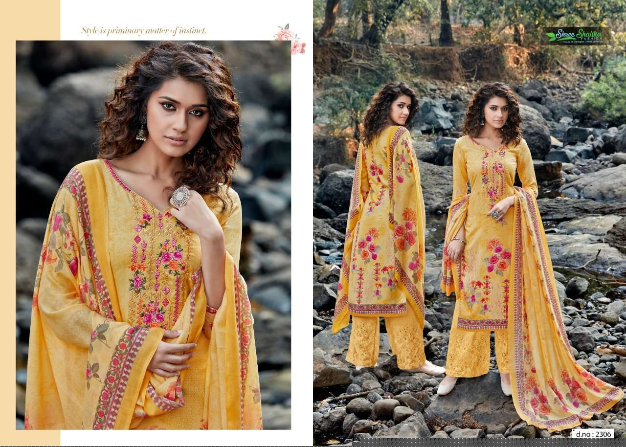 ALMAAS BY SHREE SHALIKA 2301 TO 2308 SERIES BEAUTIFUL STYLISH SHARARA SUITS FANCY COLORFUL CASUAL WEAR & ETHNIC WEAR & READY TO WEAR JAM SATIN WITH EMBROIDERY DRESSES AT WHOLESALE PRICE