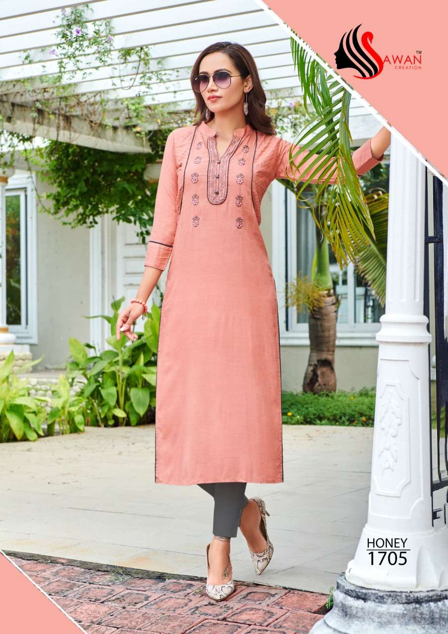 HONEY VOL-17 BY SAWAN CREATION 1701 TO 1712 SERIES BEAUTIFUL STYLISH FANCY COLORFUL CASUAL WEAR & ETHNIC WEAR & READY TO WEAR HEAVY RAYON 14 KG KURTIS AT WHOLESALE PRICE