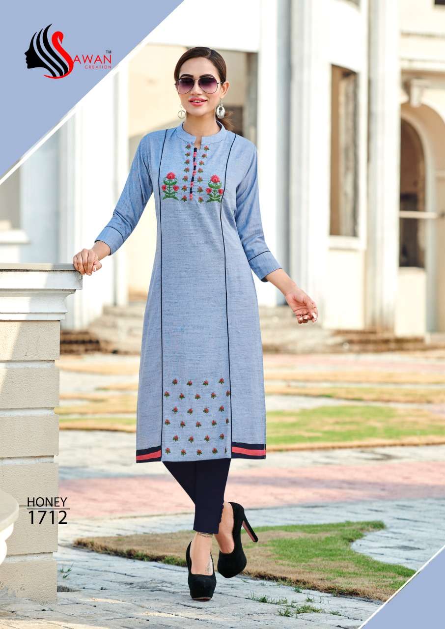 HONEY VOL-17 BY SAWAN CREATION 1701 TO 1712 SERIES BEAUTIFUL STYLISH FANCY COLORFUL CASUAL WEAR & ETHNIC WEAR & READY TO WEAR HEAVY RAYON 14 KG KURTIS AT WHOLESALE PRICE