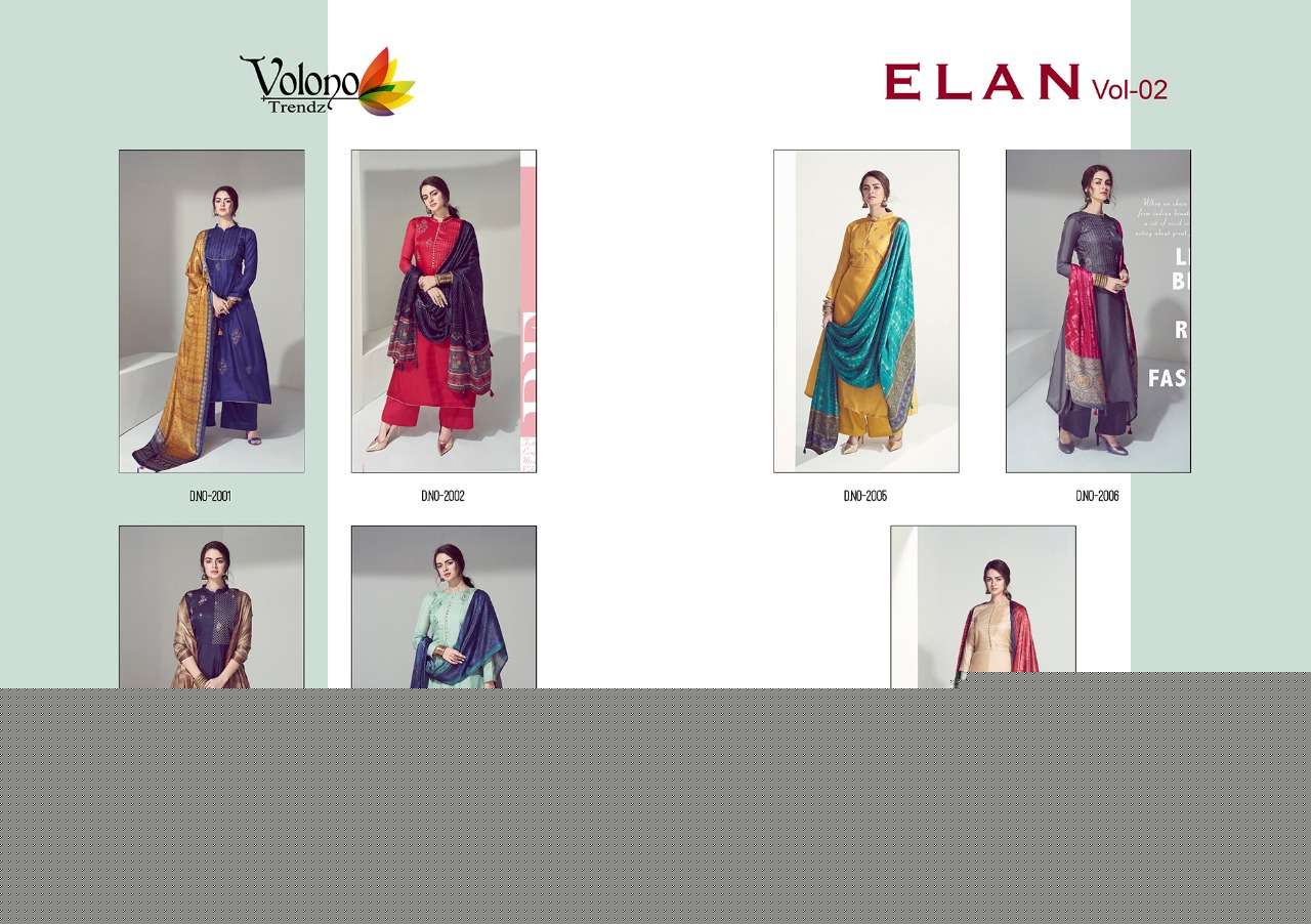 ELAN VOL-2 BY VOLONO TRENDZ 2001 TO 2007 SERIES BEAUTIFUL SUITS STYLISH FANCY COLORFUL PARTY WEAR & OCCASIONAL WEAR PURE PAHSMINA DRESSES AT WHOLESALE PRICE