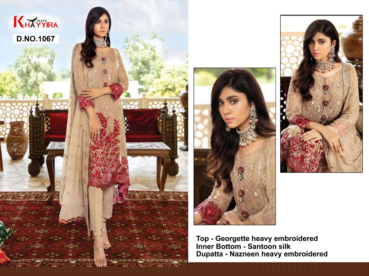 ELEONORA COLLECTION BY KHAYYIRA 1063 TO 1067 SERIES BEAUTIFUL STYLISH SHARARA SUITS FANCY COLORFUL CASUAL WEAR & ETHNIC WEAR & READY TO WEAR HEAVY GEORGETTE WITH EMBROIDERY DRESSES AT WHOLESALE PRICE
