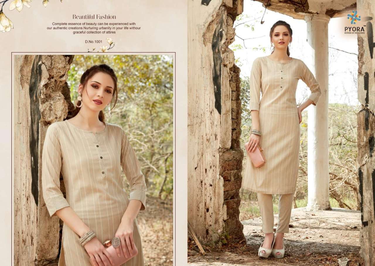 VICTORY BY PYORA 1001 TO 1006 SERIES STYLISH FANCY BEAUTIFUL COLORFUL CASUAL WEAR & ETHNIC WEAR PURE HANDLOOM WEAVING COTTON KURTIS WITH BOTTOM AT WHOLESALE PRICE