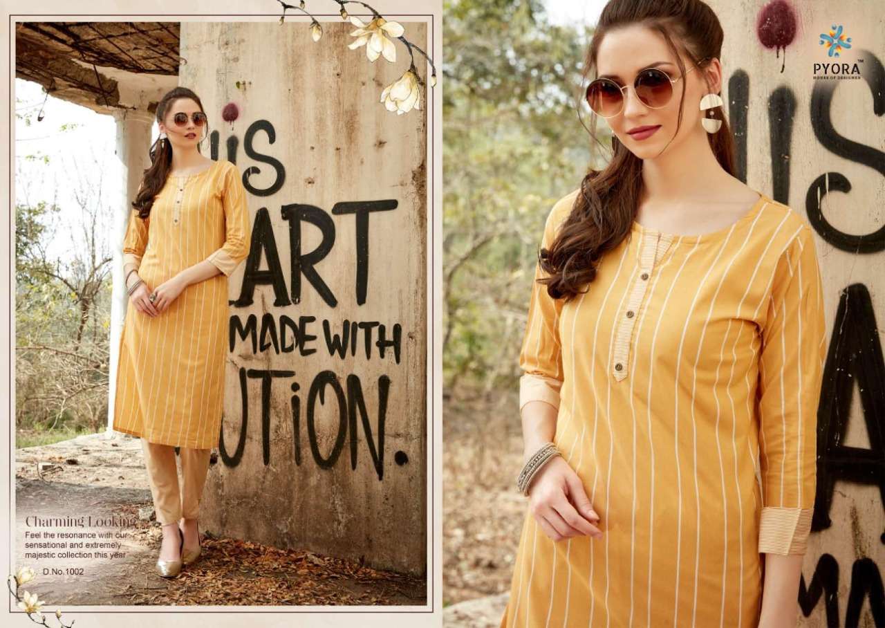 VICTORY BY PYORA 1001 TO 1006 SERIES STYLISH FANCY BEAUTIFUL COLORFUL CASUAL WEAR & ETHNIC WEAR PURE HANDLOOM WEAVING COTTON KURTIS WITH BOTTOM AT WHOLESALE PRICE